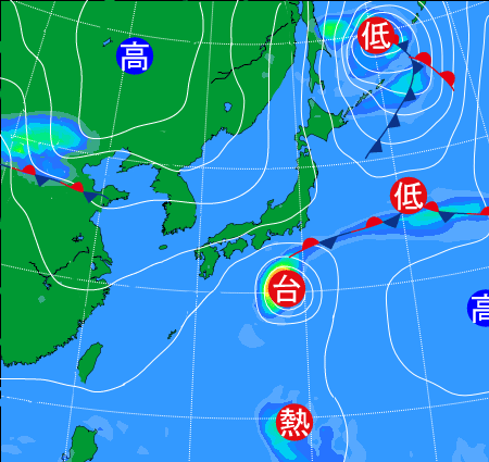 2025年10月8日21時の天気図