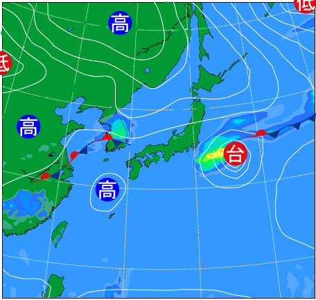 2025年10月13日21時の天気図
